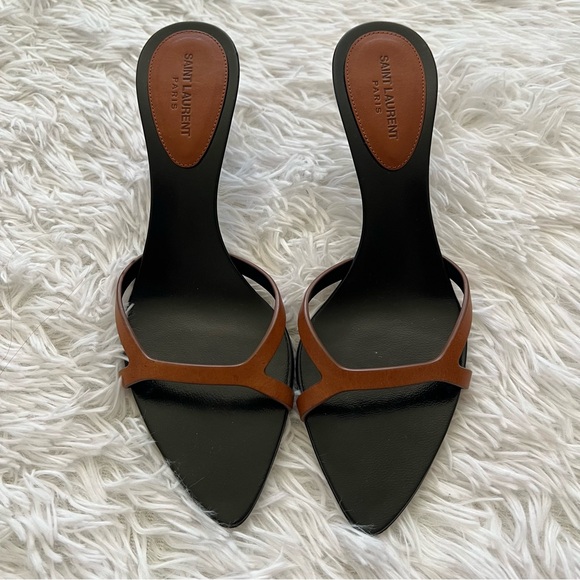 Saint Laurent Black and Brown Carla 60 Leather Mule - Picture 2 of 7